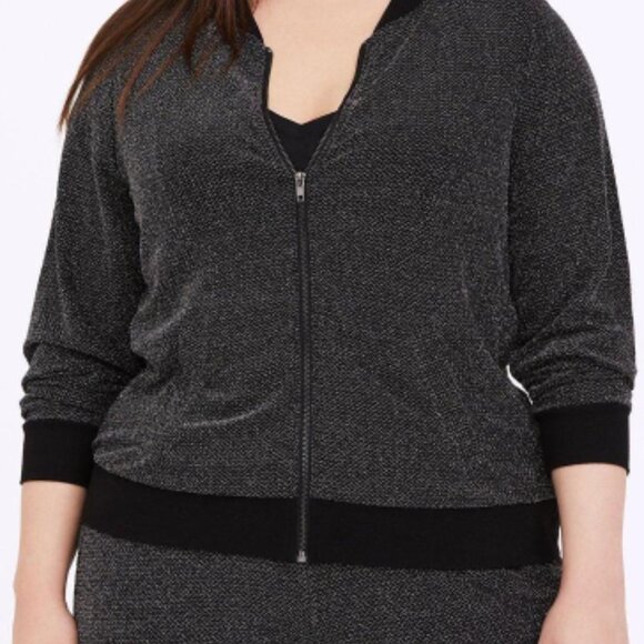 Torrid Black & Silver Sparkle Bomber Jacket – Size 4X - Picture 3 of 11